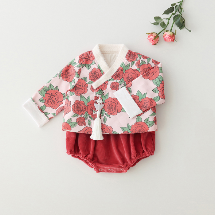[5차][소보루한복] 빨간 장미꽃 저고리 + 롬퍼 레드